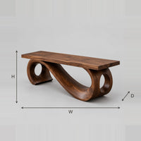 Scroll Base Bench With Thick Plank Seat And Looped Ends dimension diagram with width, height and depth