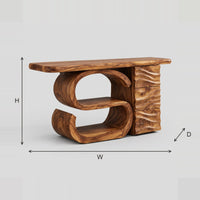 Scroll Base Console Table With Wave Carved Side Column dimension diagram with width, height and depth