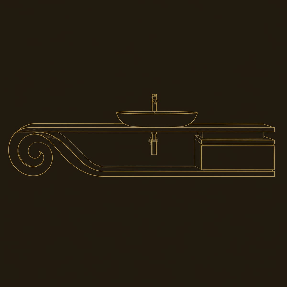 Scroll End Bathroom Vanity With Open Lower Shelf dimension diagram