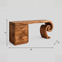 Scroll End Makeup Vanity Desk With Spiral Leg And Three Drawers dimension diagram with width, height and depth
