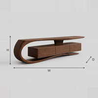 Scroll End TV Stand With Sweeping Top And Three Panel Cabinet dimension diagram with width, height and depth