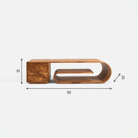 Scroll Shelf TV Stand with a Cantilevered Top and Drawers dimension diagram with height, width and depth