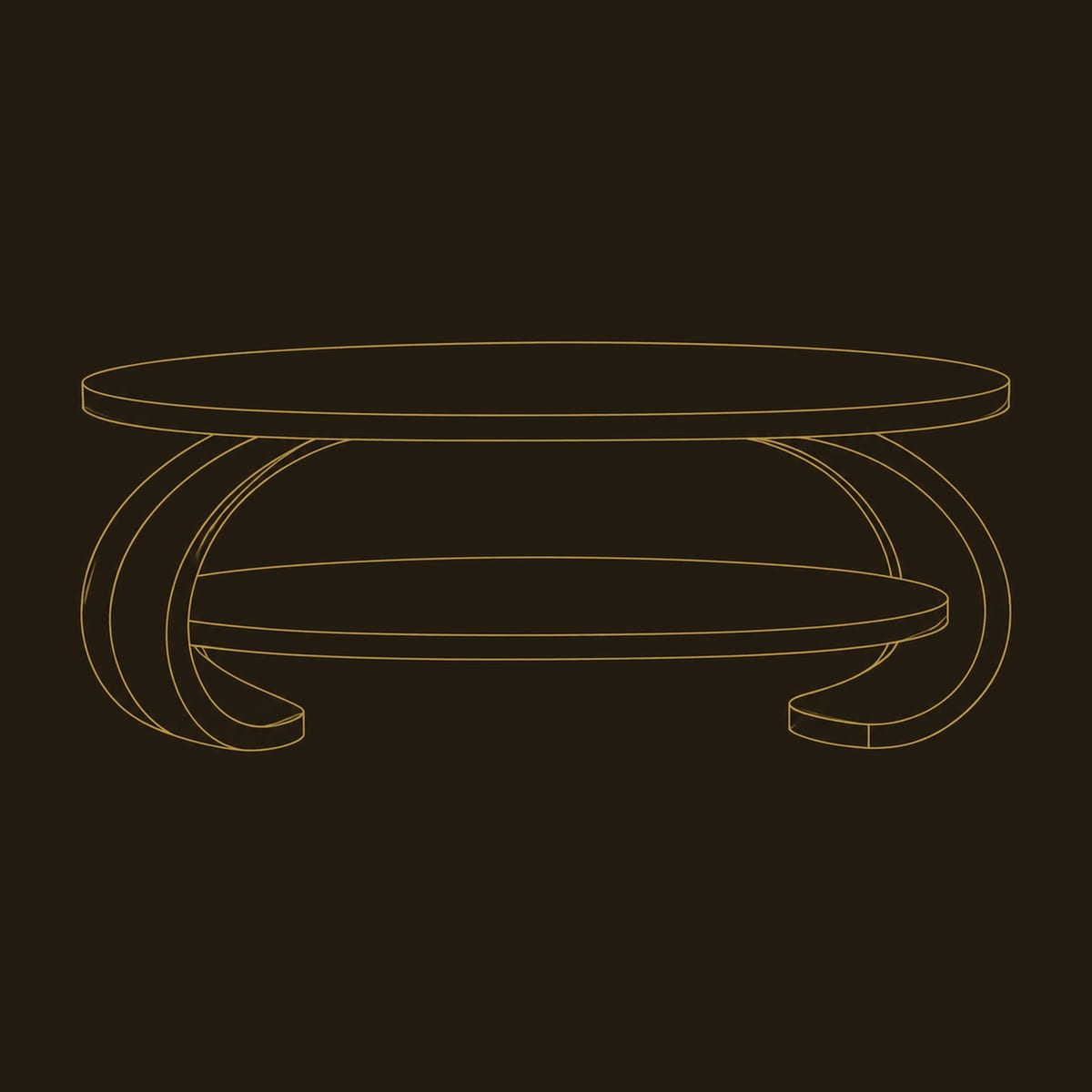 Scroll Side Coffee Table With Oval Top, Low Shelf dimension diagram