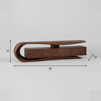 Scroll Top TV Stand With Four Panel Front And Wavy Base dimension diagram with width, height and depth
