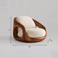 Sculpted Barrel Chair With Oval Side Openings And Cream Cushions dimension diagram with width, height and depth