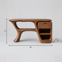 Sculpted Bathroom Vanity With Single Swooping Leg And Open Cubbies dimension diagram with width, height and depth