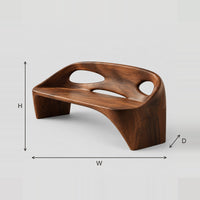 Sculpted Bench With Cutout Back, Swept Side Legs dimension diagram with width, height and depth