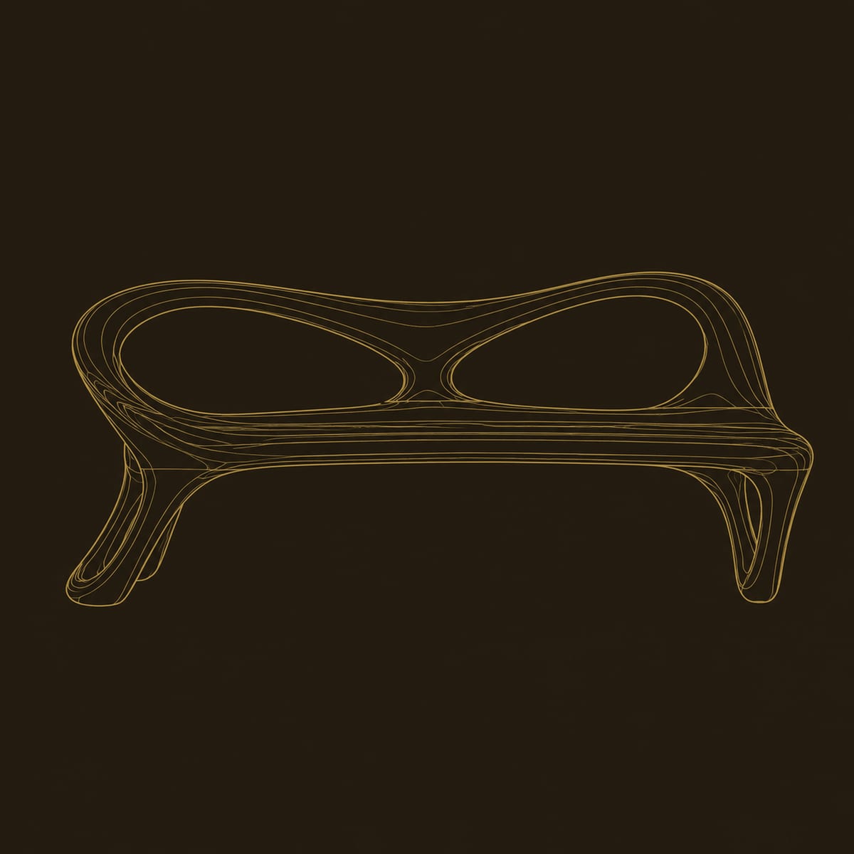 Sculpted Bench With Twin Oval Back Openings And Looped Legs dimension diagram