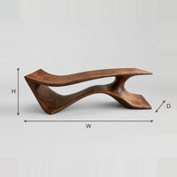 Sculpted Bench With Wave Plank Seat And Swept Low Base dimension diagram with width, height and depth