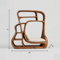Sculpted Bookshelf With Open Alcove And Uneven Shelf Bays dimension diagram with width, height and depth