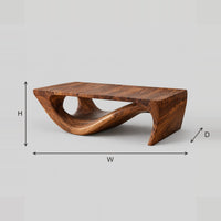 Sculpted Coffee Table With A Swooping Open Loop Base dimension diagram with width, height and depth