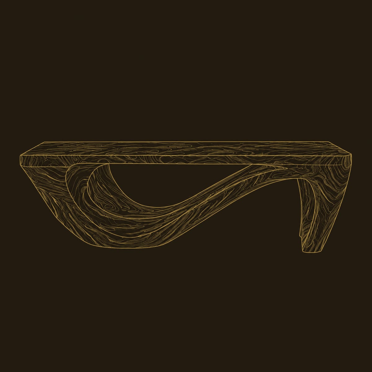 Sculpted Coffee Table With A Swooping Open Loop Base dimension diagram