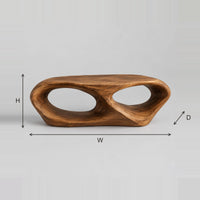 Sculpted Coffee Table With Twin Oval Openings Through The Body dimension diagram with width, height and depth