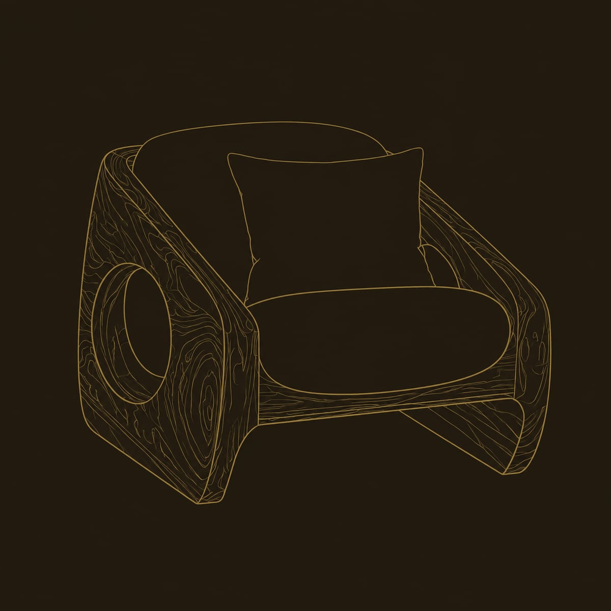 Sculpted Cushioned Lounge Chair Circular Side Opening dimension diagram