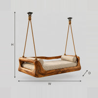 Sculpted Daybed Swing With Thick Wood Sides And Cushioned Seat dimension diagram with width, height and depth