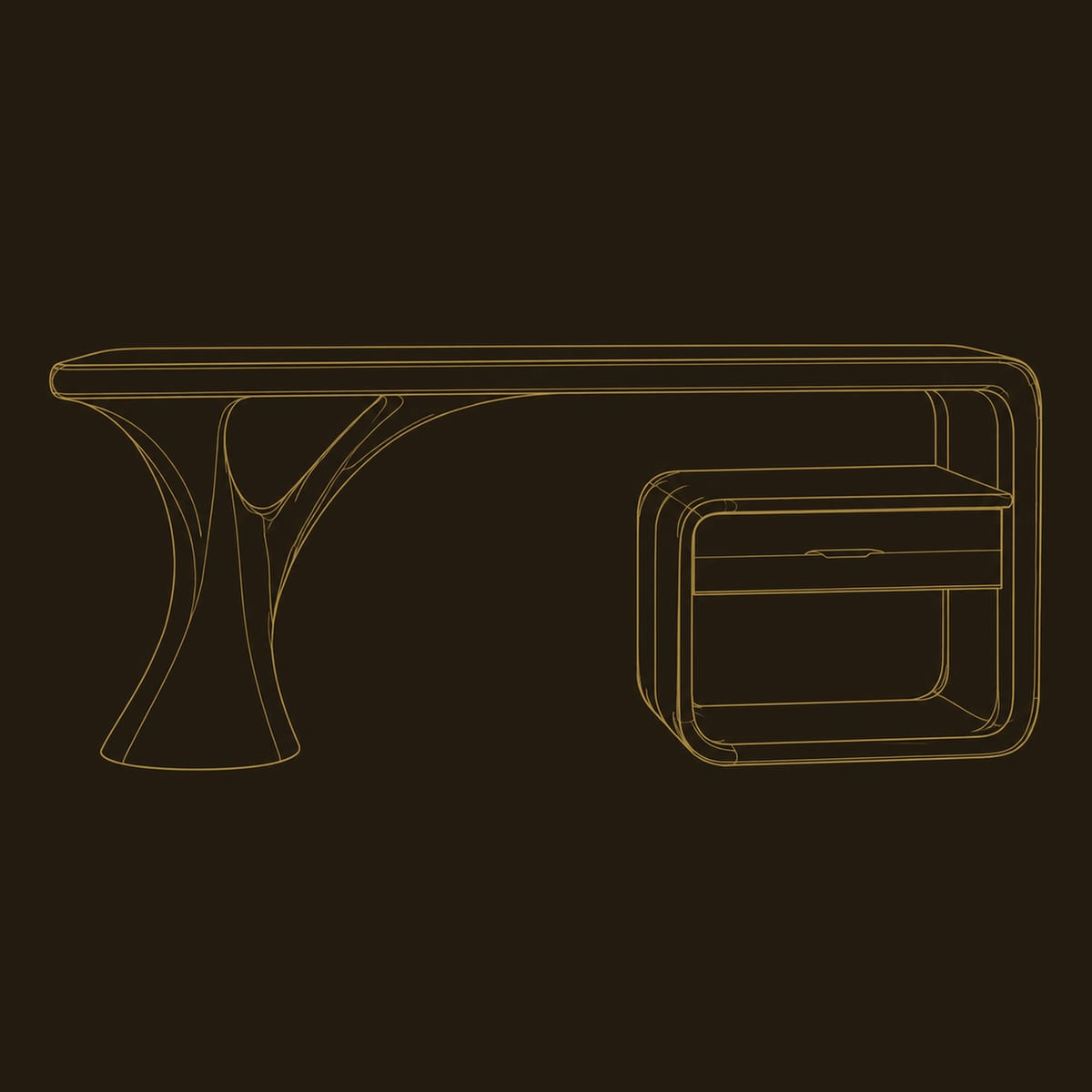 Sculpted Desk With A Tree Trunk Leg And A Loop Frame Side Unit dimension diagram