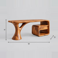 Sculpted Desk With A Tree Trunk Leg And A Loop Frame Side Unit dimension diagram with width, height and depth