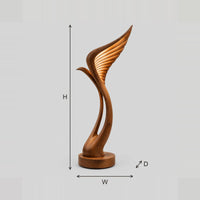 Sculpted Feather Wing Floor Lamp With A Ribbed Glowing Blade dimension diagram with width, height and depth