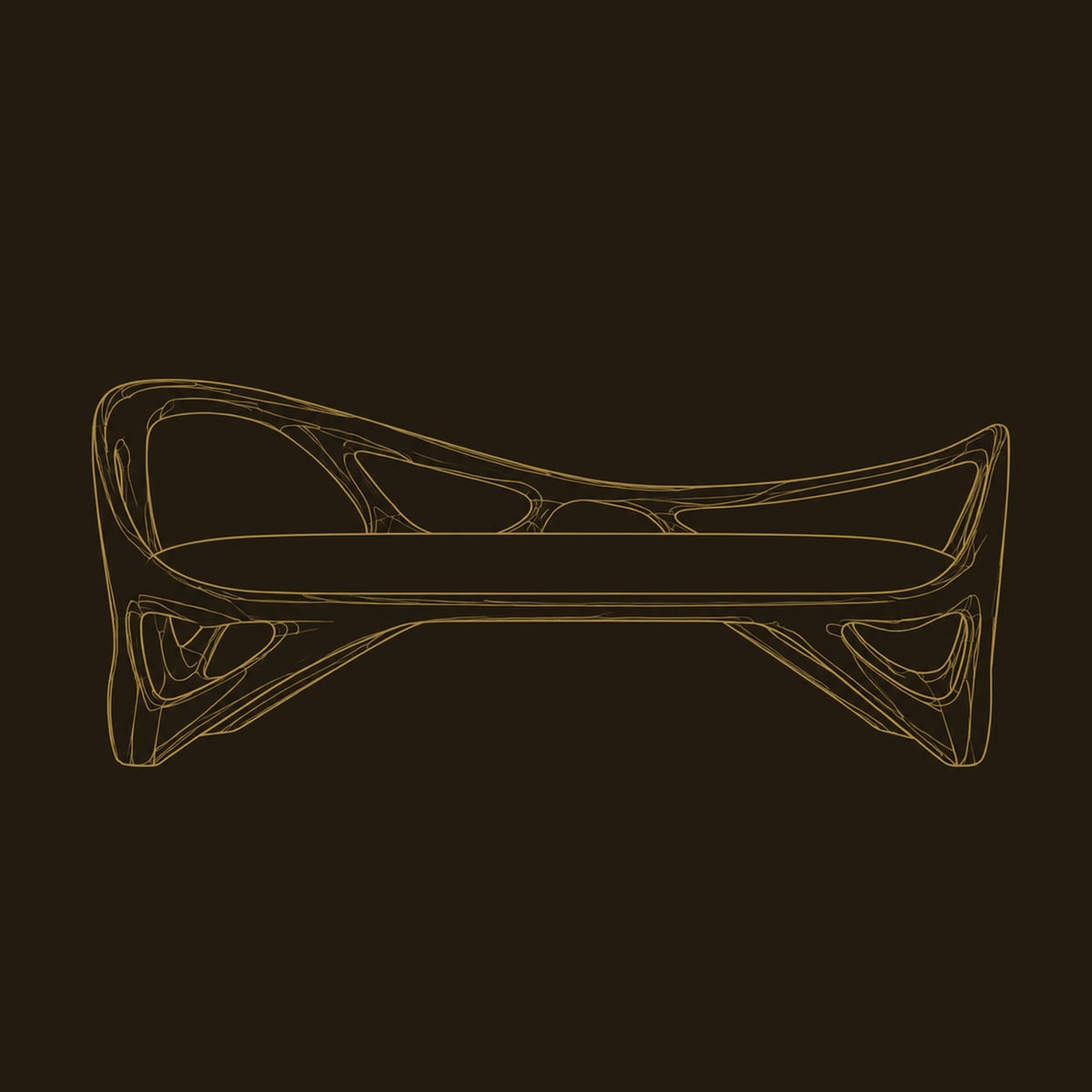 Sculpted Frame Bench With Open Branching Sides And Padded Seat dimension diagram
