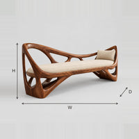 Sculpted Frame Bench With Open Branching Sides And Padded Seat dimension diagram with width, height and depth