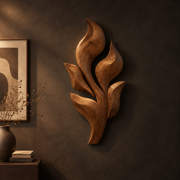 Sculpted Leaf Cluster Wall Art In Layered Wood