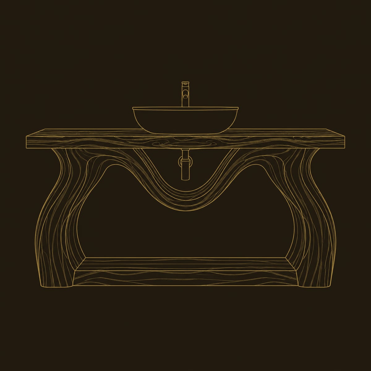 Sculpted Leg Bathroom Vanity With Wavy Arch, Lower Shelf dimension diagram
