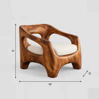 Sculpted Lounge Chair With Open Arm Cutouts And Cream Cushion dimension diagram with width, height and depth