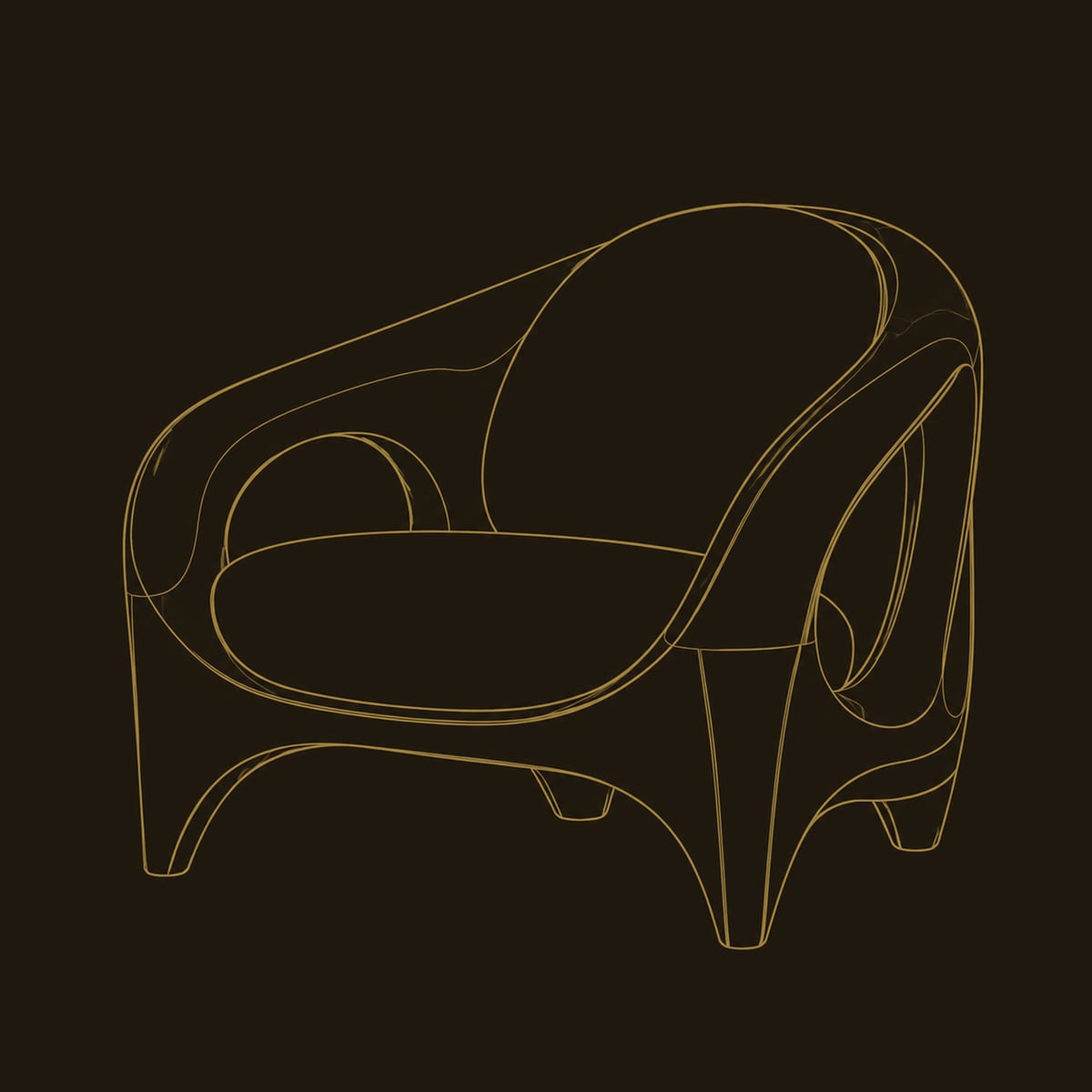 Sculpted Lounge Chair With Open Cutout Frame And Flared Legs dimension diagram