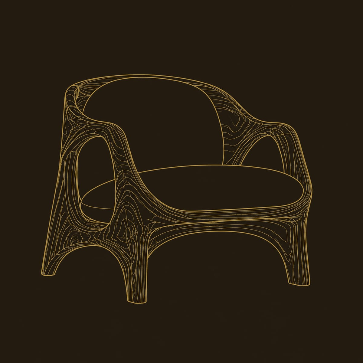 Sculpted Lounge Chair With Open Side Cutouts And Arched Legs dimension diagram