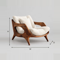 Sculpted Lounge Chair With Open Side Frame And Cream Cushions dimension diagram with width, height and depth