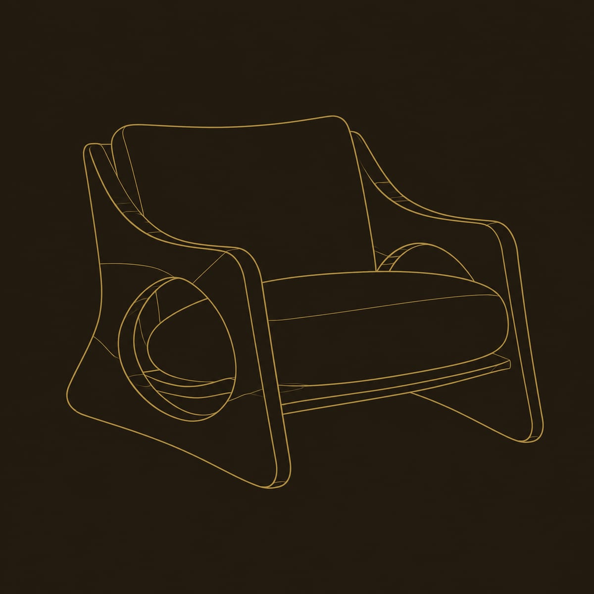 Sculpted Lounge Chair With Oval Cutout Sides And Sled Base dimension diagram