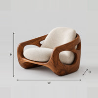 Sculpted Lounge Chair With Oval Side Cutouts And Cream Cushions dimension diagram with width, height and depth