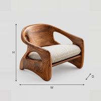 Sculpted Open Arm Chair With Oval Back Cutouts And Cushion dimension diagram with width, height and depth