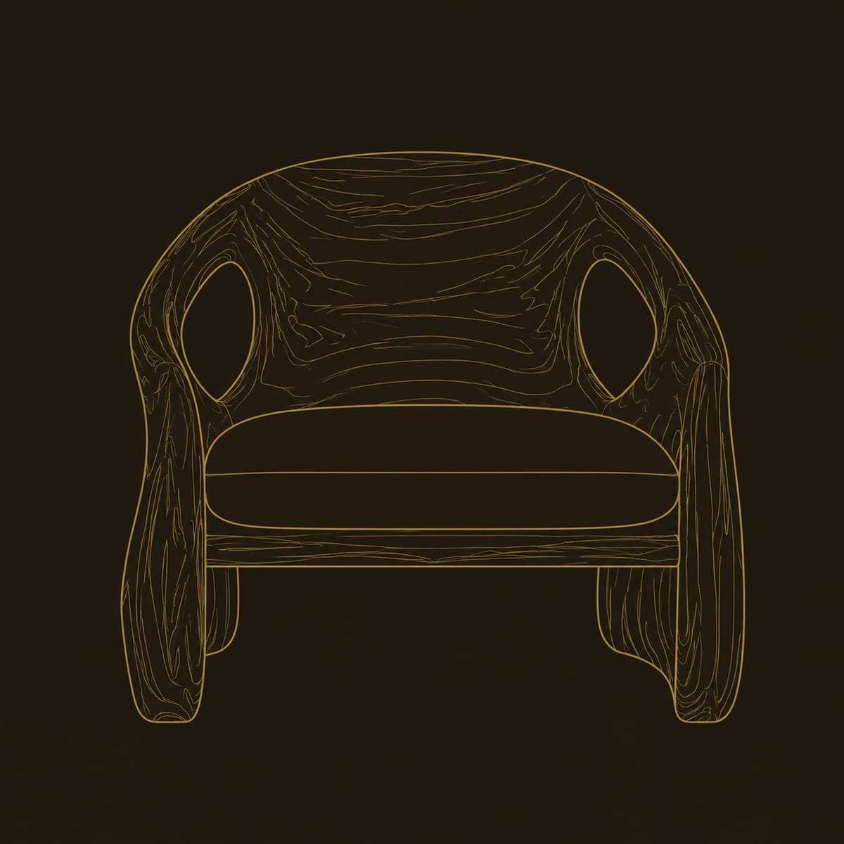 Sculpted Open Arm Chair With Oval Back Cutouts And Cushion dimension diagram