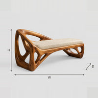 Sculpted Open Frame Bench With Cushioned Seat And Raised End dimension diagram with width, height and depth