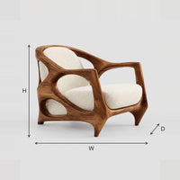 Sculpted Open Frame Chair With Flowing Arms And Cream Seat dimension diagram with width, height and depth