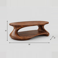 Sculpted Pebble Base Coffee Table With Lower Shelf dimension diagram with width, height and depth