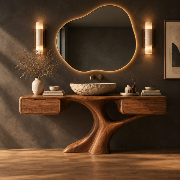 Sculpted Pedestal Bathroom Vanity With Two Drawers And Wide Top