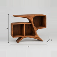 Sculpted Record Console With Swooping Legs And Open Bays dimension diagram with width, height and depth
