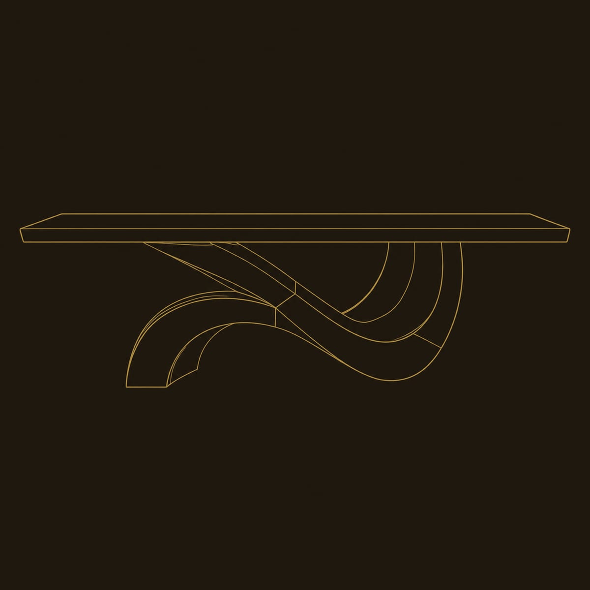 Sculpted Ribbon Base Dining Table With Long Plank Top dimension diagram