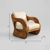 Sculpted Shell Chair With Oval Side Cutouts And Cream Cushions dimension diagram with width, height and depth