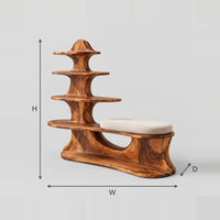 Sculpted Shoe Bench With Tiered Shelves And Cushioned Seat dimension diagram with width, height and depth