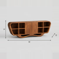 Sculpted Sideboard With Open Cubbies And Flowing Wave Base dimension diagram with width, height and depth