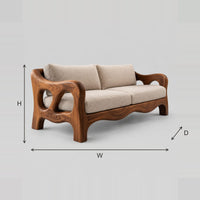 Sculpted Sofa With Open Loop Arms And Wavy Wood Frame dimension diagram with width, height and depth