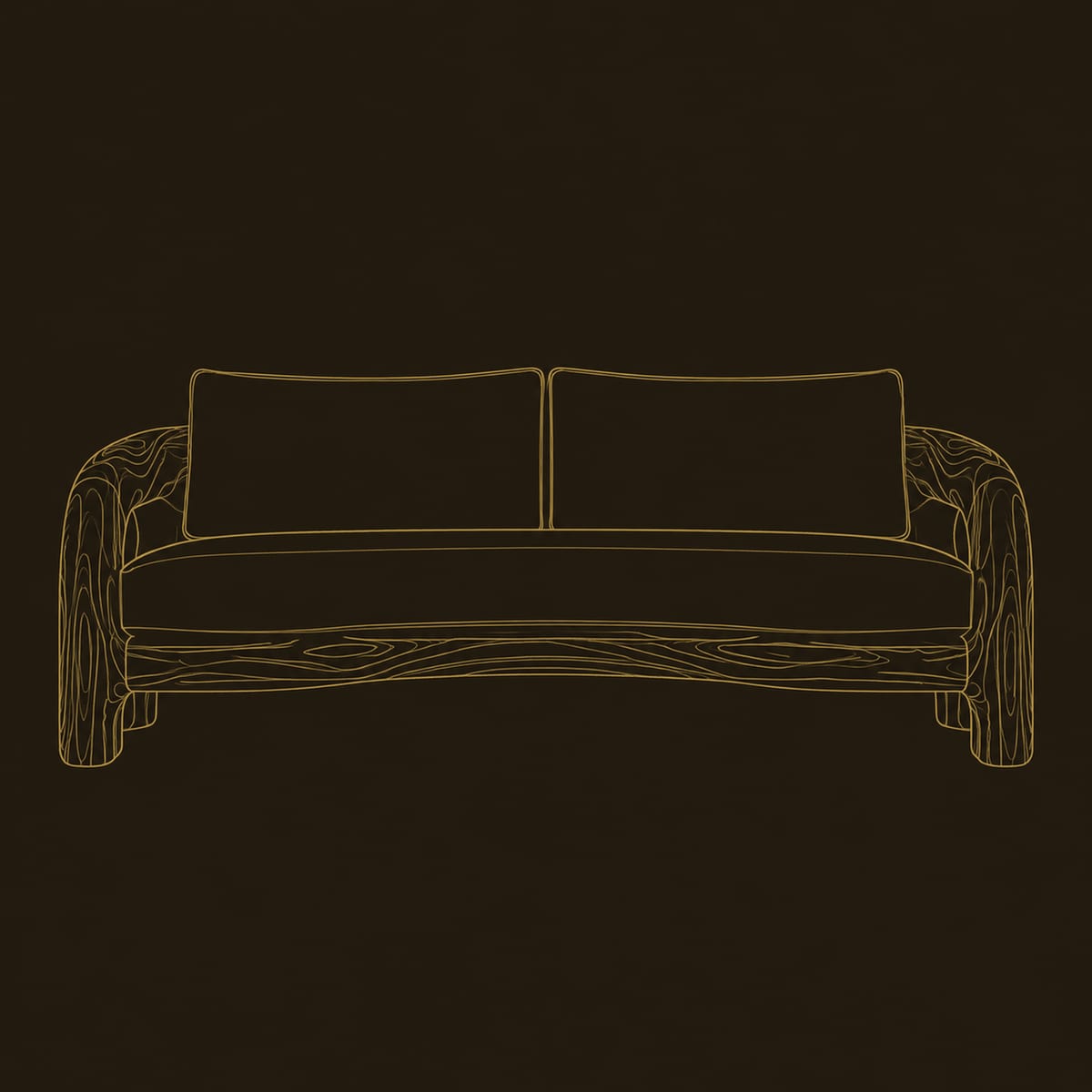 Sculpted Solid Wood Sofa With Open Loop Arms And Short Legs dimension diagram