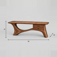 Sculpted Swooping Base Writing Desk, Two Drawer Unit dimension diagram with width, height and depth