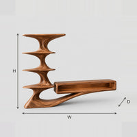 Sculpted TV Stand With Tiered Shelf Tower And Low Open Media Shelf dimension diagram with width, height and depth