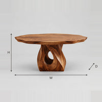 Sculpted Twist Pedestal Dining Table, Waved Edge Top dimension diagram with width, height and depth