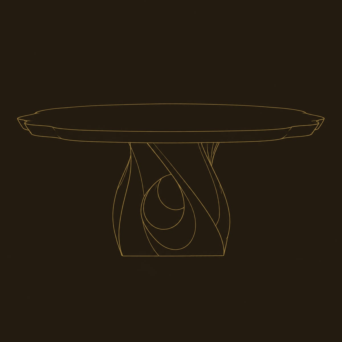Sculpted Twist Pedestal Dining Table, Waved Edge Top dimension diagram