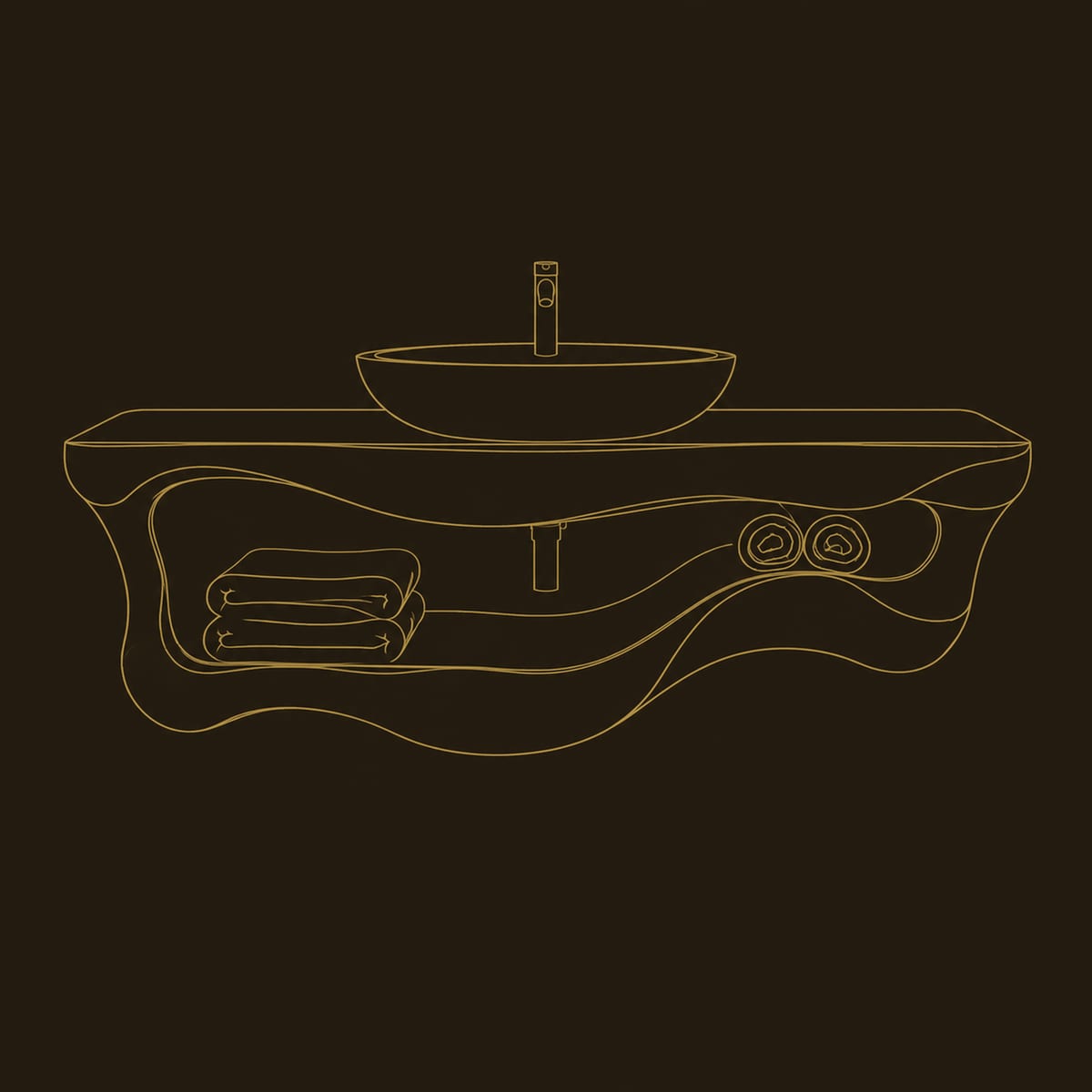 Sculpted Wavy Floating Bathroom Vanity With Open Shelf Below dimension diagram